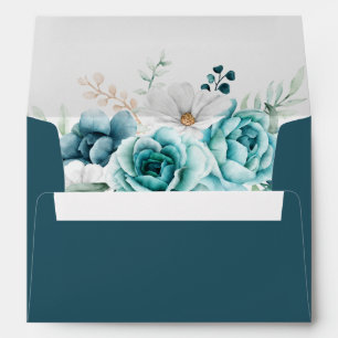 Teal and Off-White Wildflowers Wedding Envelope