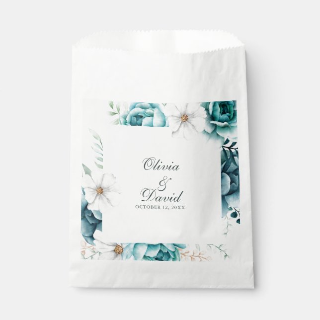 Teal and Off-White Wildflowers Wedding Favor Bag (Front)