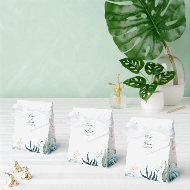 Teal and Off-White Wildflowers Wedding Favor Boxes (Multiple)