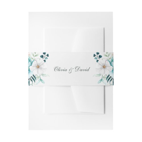 Teal and Off_White Wildflowers Wedding Invitation Belly Band