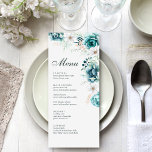 Teal and Off-White Wildflowers Wedding Menu Card<br><div class="desc">Delight your guests with a feast for the senses through our Teal and Off-White Wildflowers Customizable Wedding Menu. Designed to be as unique as your celebration, this menu is adorned with captivating watercolor wildflowers and delicate leafy accents that define our collection. The customizable layout invites you to personalize each detail,...</div>