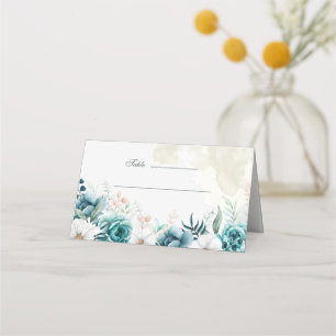 Teal and Off-White Wildflowers Wedding Place Card