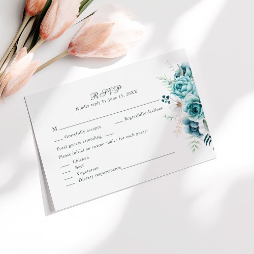 Teal and Off_White Wildflowers Wedding RSVP Card