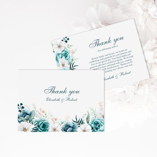 Teal and Off_White Wildflowers Wedding Thank You Card