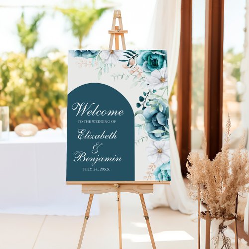 Teal and Off_White Wildflowers Welcome Foam Board