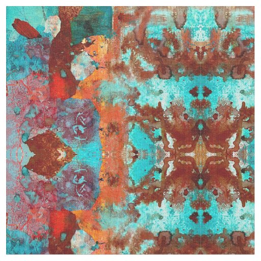 Teal and Orange Abstract Fabric