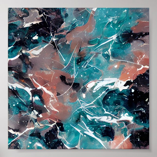 Teal and orange abstract marble poster (Front)