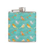 Teal And Orange Colorful Birds Pattern Turquoise Flask at Zazzle