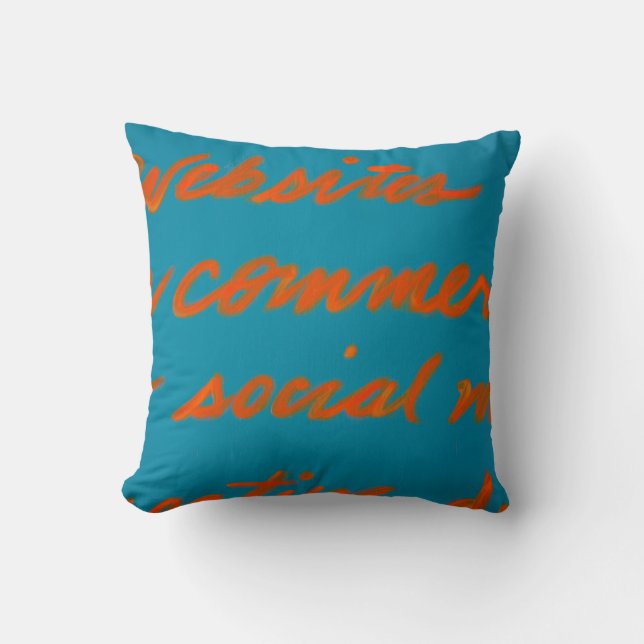 Teal and Orange Design Script / brush stroke back Throw Pillow (Front)