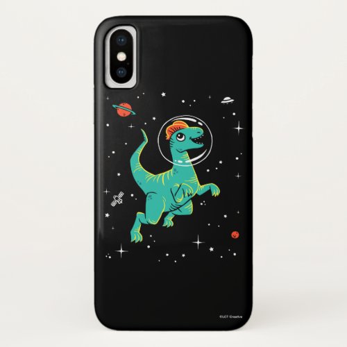 Teal And Orange Dilophosaurus Dinos In Space iPhone X Case
