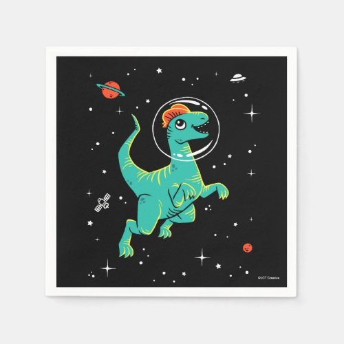 Teal And Orange Dilophosaurus Dinos In Space Napkins