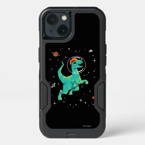 Teal And Orange Dilophosaurus Dinos In Space iPhone 13 Case