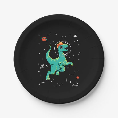 Teal And Orange Dilophosaurus Dinos In Space Paper Plates