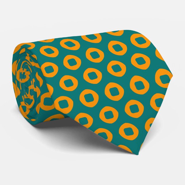 Teal and Orange Dot Circle Pattern  Neck Tie (Rolled)