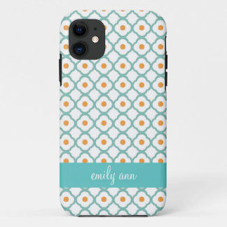 Teal and Orange Dot Quatrefoil iPhone4 Case