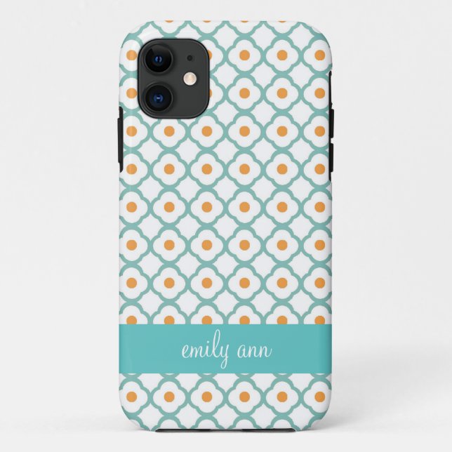 Teal and Orange Dot Quatrefoil iPhone4 Case (Back)