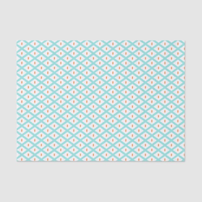 Teal and Orange Ethnic Tribal Ikat Pattern Tissue Paper (Front)