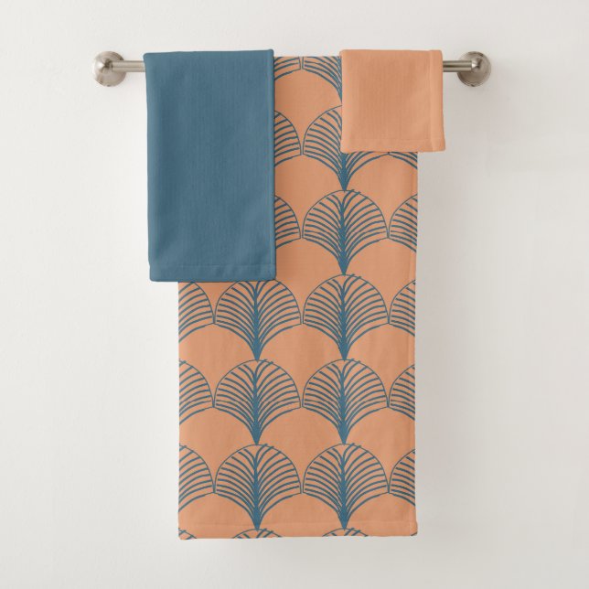Teal and Orange Fans  Bath Towel Set (Insitu)