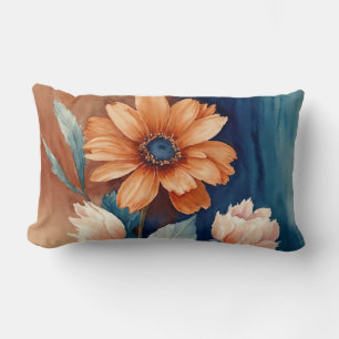 Teal and Orange Floral Lumbar Pillow