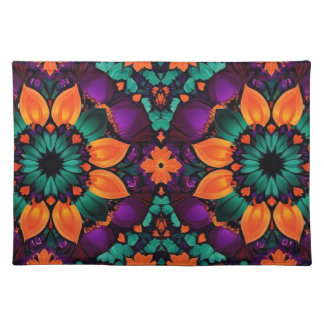 Teal and Orange Flower Cloth Placemat