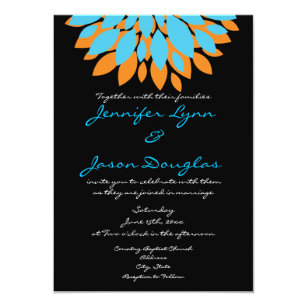 Teal And Orange Wedding Invitations Zazzle Teal And Orange Flowers Black Wedding Invitations