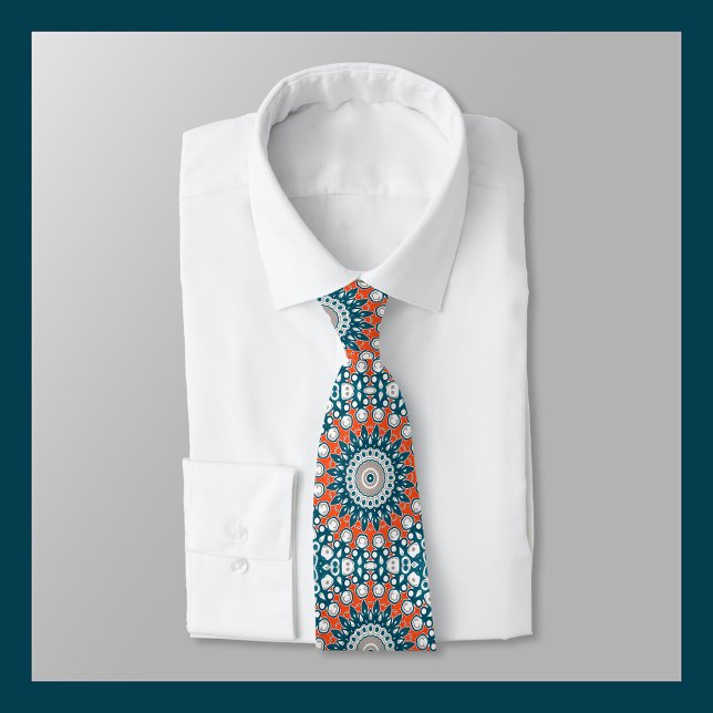 Teal and Orange Geometric Mandala Neck Tie (Creator Uploaded)
