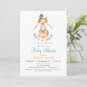Teal and Orange Girl Fox Baby Shower Invitation (Standing Front)