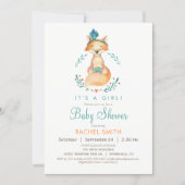 Teal and Orange Girl Fox Baby Shower Invitation (Front)