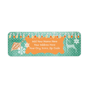 Teal and Orange Lights Holiday Address Labels