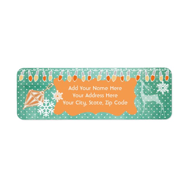 Teal and Orange Lights Holiday Address Labels (Front)