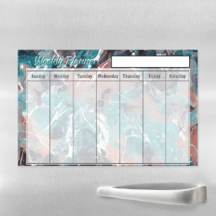 Teal and orange marble weekly planner magnetic dry erase sheet