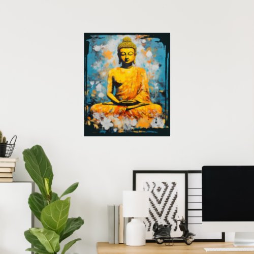 Teal and Orange Meditating Buddha Wall Art