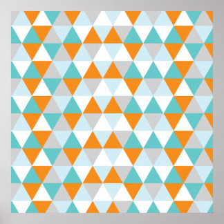 Teal and Orange Modern Triangle Pattern Poster