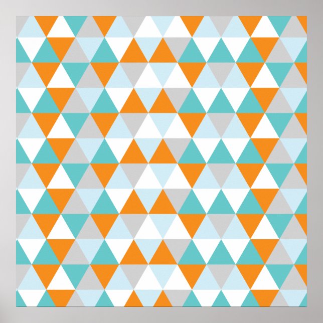 Teal and Orange Modern Triangle Pattern Poster (Front)