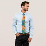 Teal And Orange Painted Floral Men&#39;s Wedding Neck Tie at Zazzle