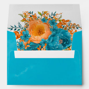 Teal and Orange Painted Florals Wedding Custom Envelope