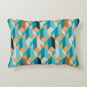 Teal And Orange Shapes Pattern Accent Pillow