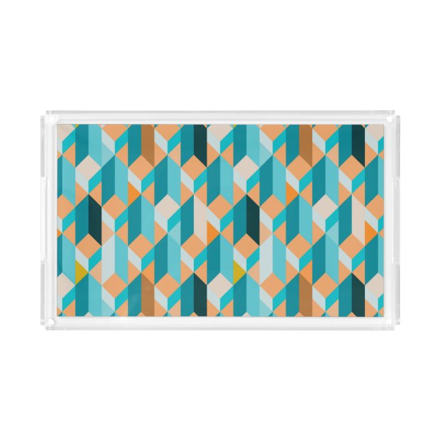 Teal And Orange Shapes Pattern Acrylic Tray (Front)