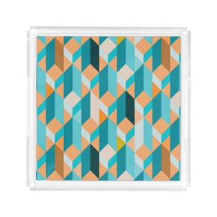 Teal And Orange Shapes Pattern Acrylic Tray