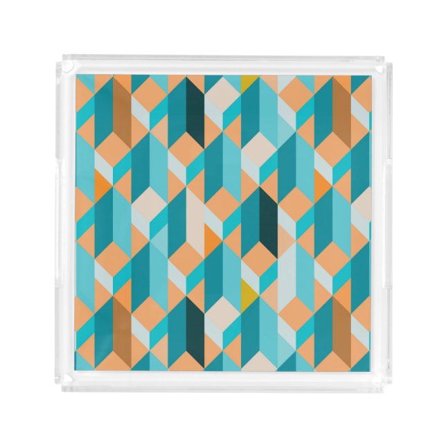 Teal And Orange Shapes Pattern Acrylic Tray (Front)