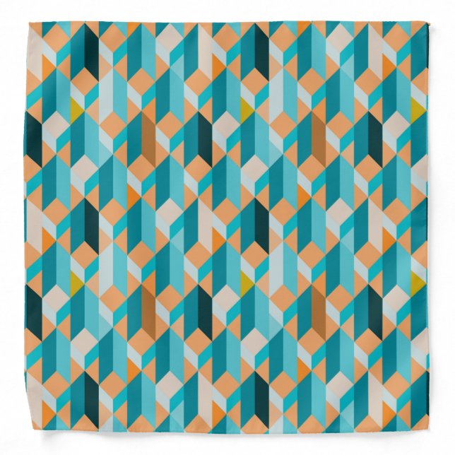 Teal And Orange Shapes Pattern Bandana (Front)