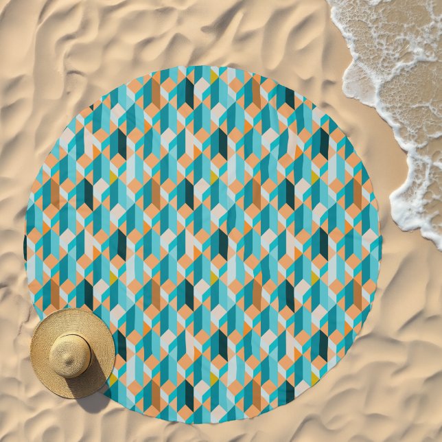 Teal And Orange Shapes Pattern Beach Towel (Beach)