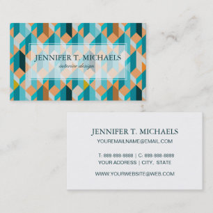 Teal And Orange Shapes Pattern Business Card