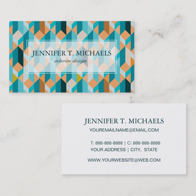 Teal And Orange Shapes Pattern Business Card (Front/Back)
