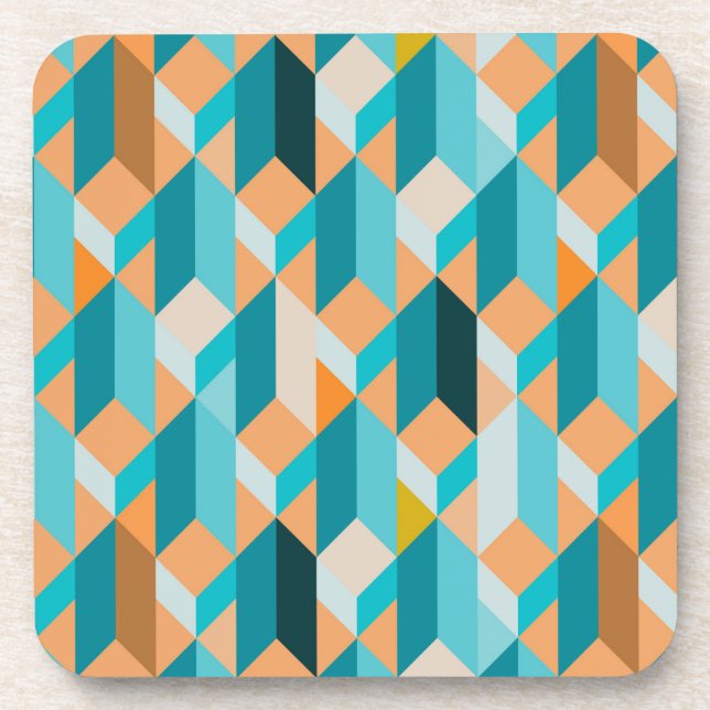 Teal And Orange Shapes Pattern Coaster (Front)