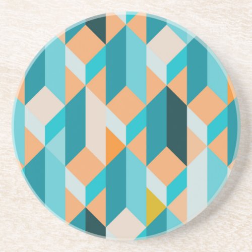 Teal And Orange Shapes Pattern Coaster