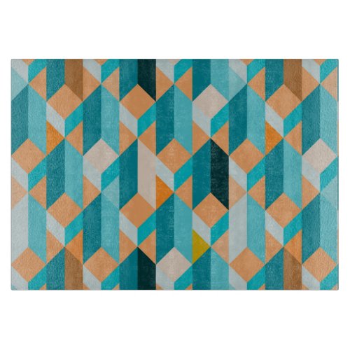 Teal And Orange Shapes Pattern Cutting Board