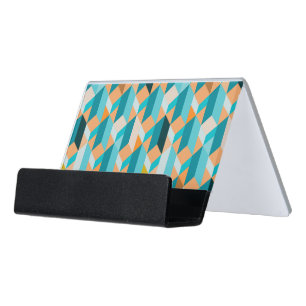 Teal And Orange Shapes Pattern Desk Business Card Holder