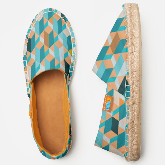 Teal And Orange Shapes Pattern Espadrilles (Side)