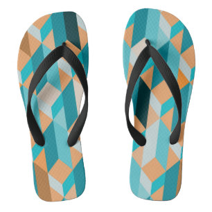 Teal And Orange Shapes Pattern Flip Flops